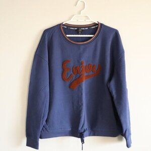 Yest Women's 12 Blue Activewear Crewneck Relaxed Casual Pocket Pullover Sweater